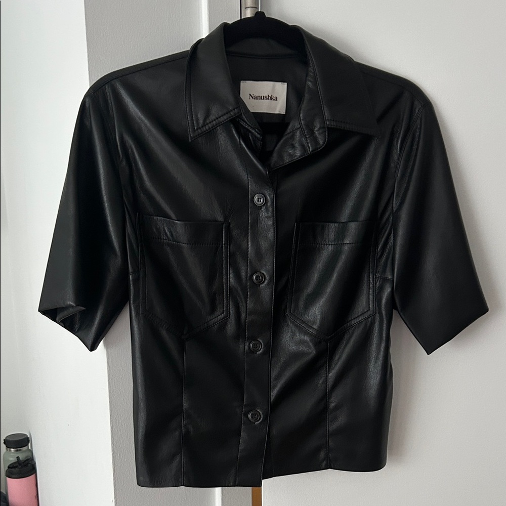 Nanushka Black Leather Short Sleeve Shirt